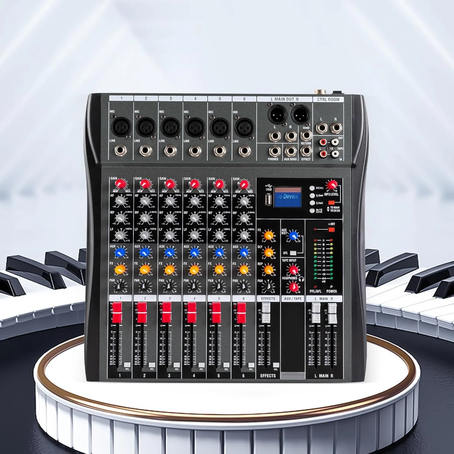 میکسر صوتی حرفه ای 6 کانال DJ، کارت صدا، رابط کنسول، بلوتوث دیجیتال، ورودی کامپیوتر، فانتوم پاور 48 ولت، استریو DJ استودیو برای ضبط و پادکست میکسر صوتی حرفه ای 6 کانال DJ، کارت صدا، رابط کنسول، بلوتوث دیجیتال، ورودی کامپیوتر، فانتوم پاور 48 ولت، استریو DJ استودیو برای ضبط و پادکست