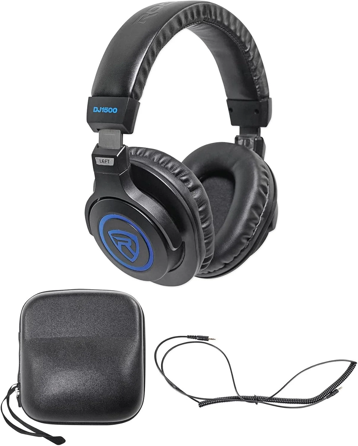 هدفون دی‌جی Rockville DJ1500، درایور 40 میلی‌متری، 8 هرتز - 22 کیلوهرتز، 32 اهم، گوشی‌های چرخشی، کابل فنری جداشدنی، کیف چرمی، پدهای اضافی، برای دی‌جی‌ها و تهیه‌کنندگان