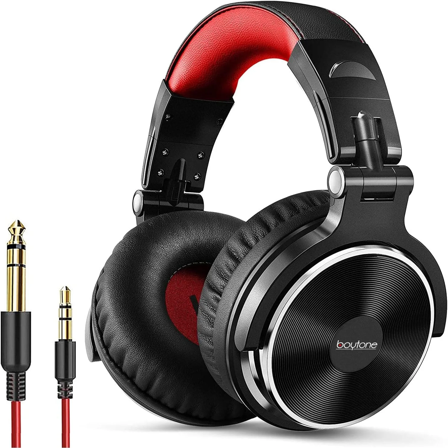 هدفون سیم دار رو گوشی Boytone BT-10RD، مانیتور استودیو و هدست استریو DJ با درایورهای 50 میلی متری و جک صوتی 1/4 به 3.5 میلی متری، تاشو برای میکسر صوتی کامپیوتر، هدفون DJ