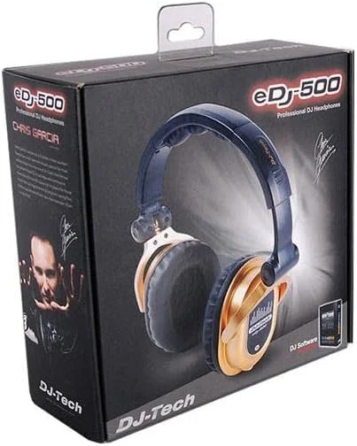 هدفون حرفه ای DJ Tech EDJ-500 DJ Chris Garcia به همراه آداپتور 1/4 اینچی و آداپتور 1/8 اینچی، طلایی