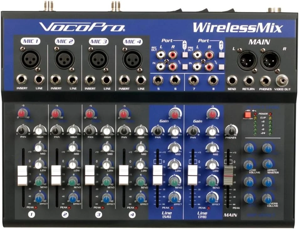 میکسر صوتی کارائوکه و اجرای زنده بیسیم VOCOPRO مدل WirelessMix-2 با 2 میکروفون بیسیم UHF و ضبط کننده صوتی SD میکسر صوتی کارائوکه و اجرای زنده بیسیم VOCOPRO مدل WirelessMix-2 با 2 میکروفون بیسیم UHF و ضبط کننده صوتی SD