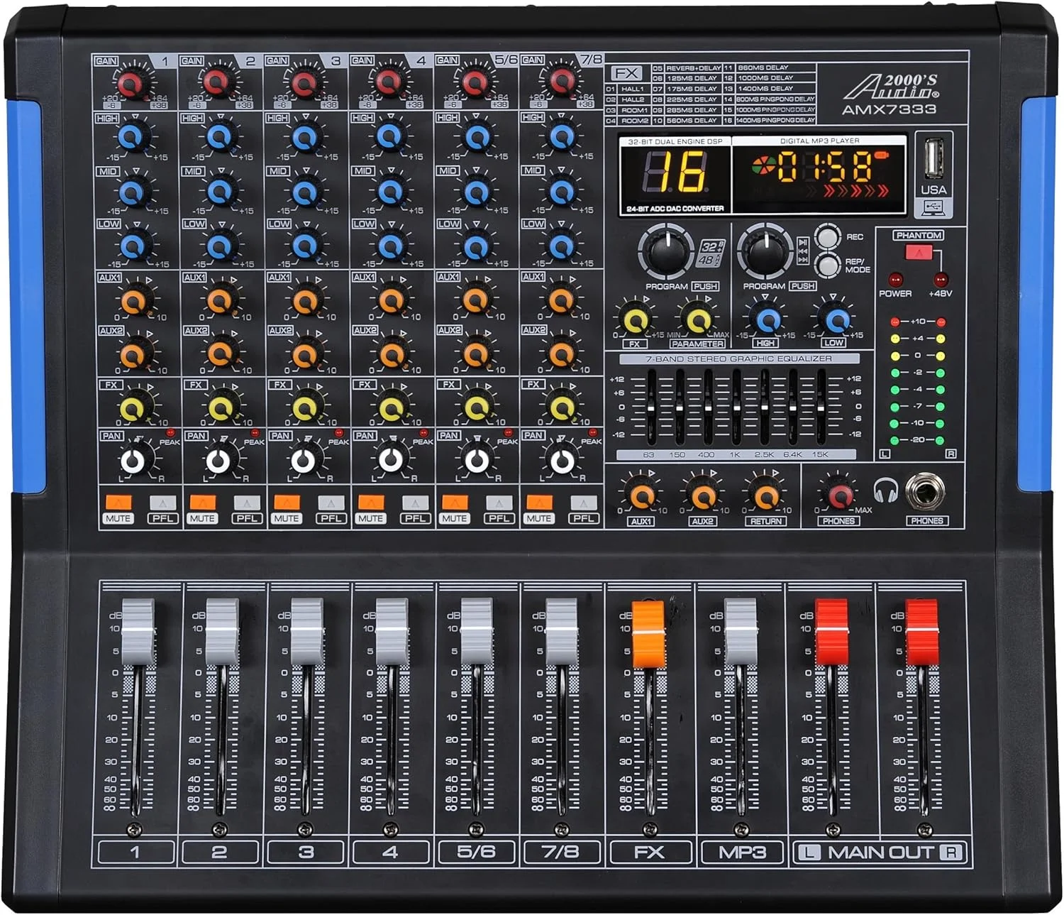 میکسر صوتی حرفه ای هشت کاناله با رابط USB، بلوتوث و افکت های صوتی DSP میکسر صوتی حرفه ای هشت کاناله با رابط USB، بلوتوث و افکت های صوتی DSP