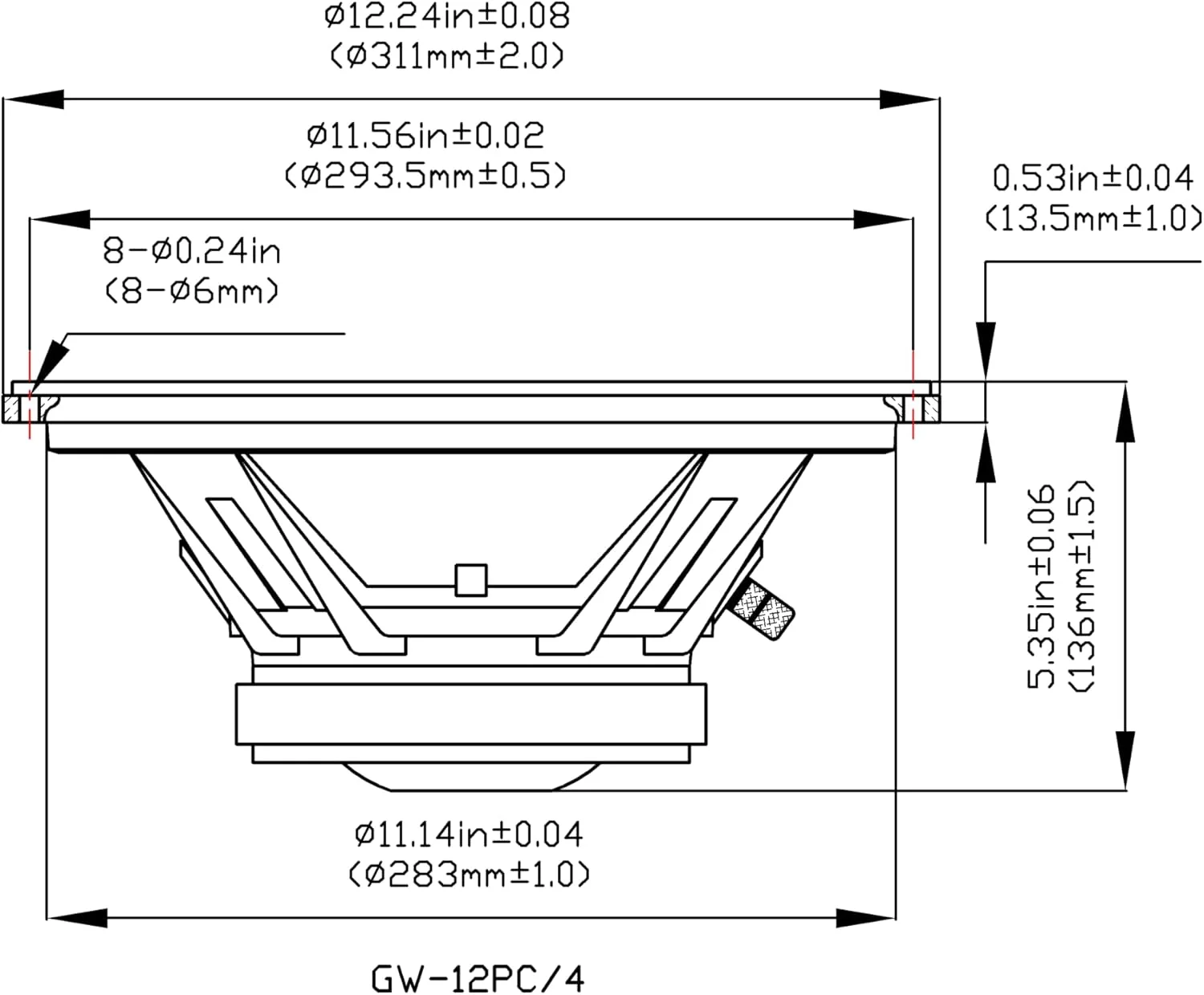 بلندگوی ساب ووفر استیج گلدوود ساند، ووفر ۱۲ اینچی ۴ اهم با قدرت ۴۵۰ وات، مجموعه ۲ عددی جایگزین (GW-12PC-4-2)