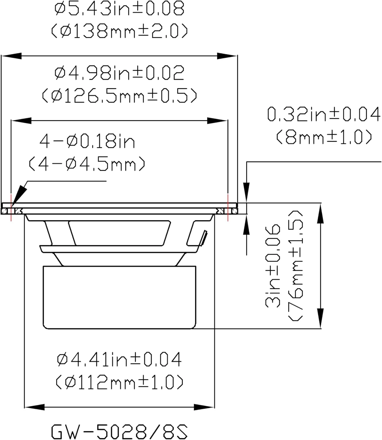 بلندگو ساب ووفر استیج گلدوود ساند، ووفر 5.25 اینچی محافظت شده 130 وات، 8 اهم، مجموعه 4 عددی جایگزین (GW-5028/S-4)