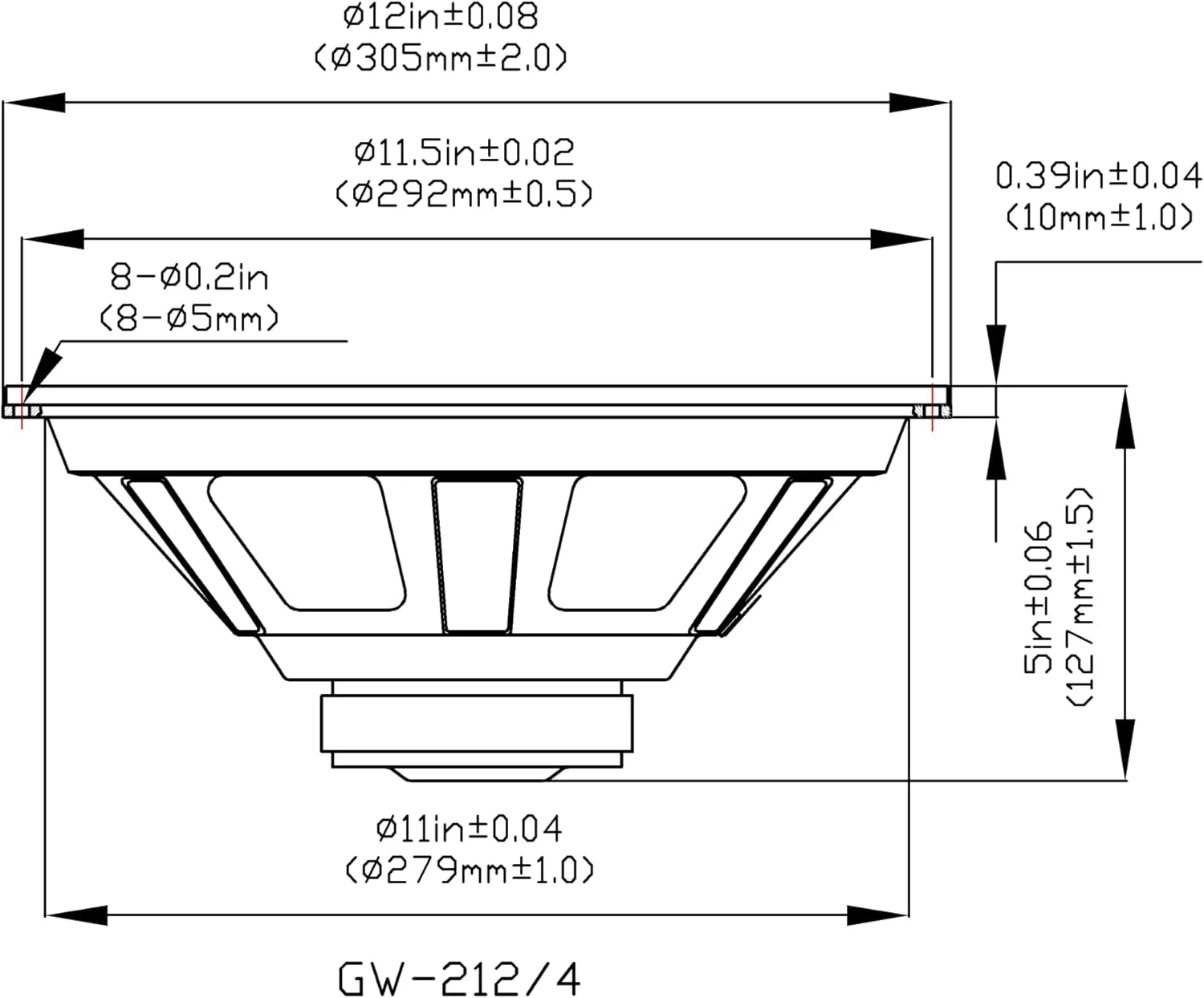 بلندگو ساب ووفر استیج گلدوود ساند، ووفر ۱۲ اینچی OEM، ۲۴۰ وات، ۴ اهم، مجموعه ۲ عددی (GW-212/4-2)