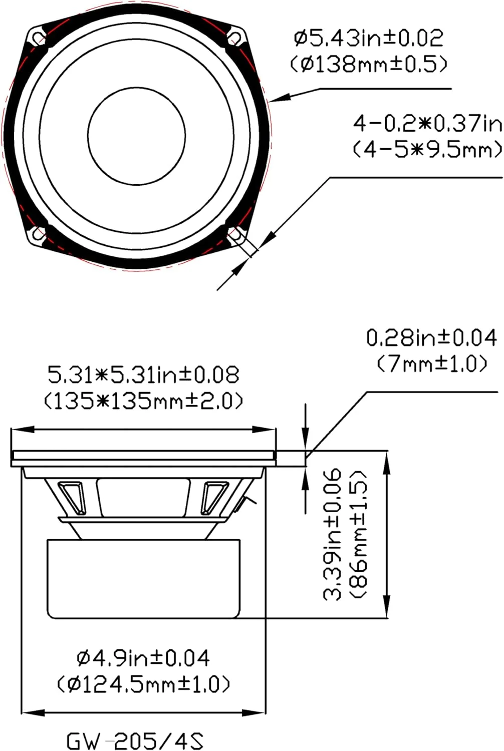 بلندگو ساب ووفر استیج گلدوود ساند، ووفر 5.25 اینچی محافظت شده 130 وات، 4 اهم، مجموعه 2 عددی جایگزین (GW-205/4S-2)