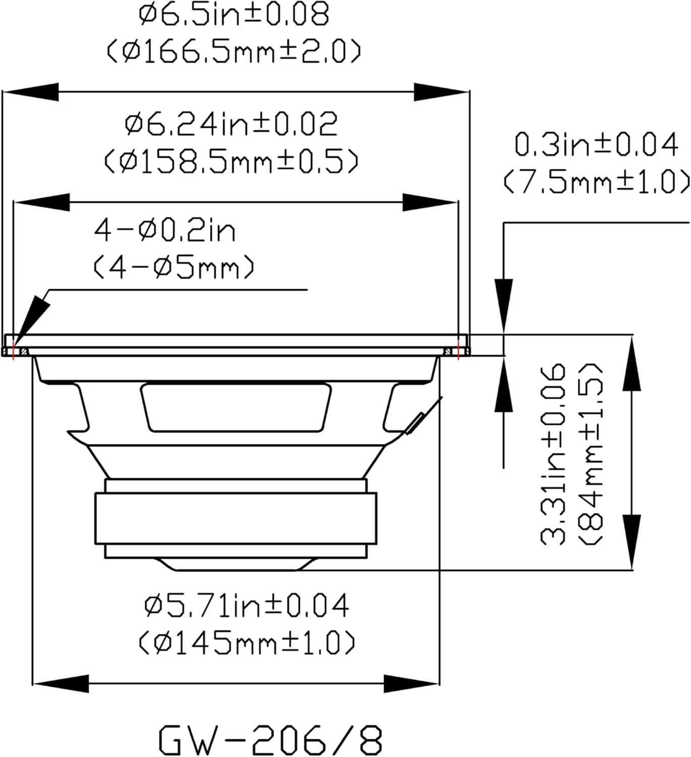 ساب ووفر استیج گلدوود ساند، مشکی، ووفر های 6.5 اینچی OEM، 180 وات، 8 اهم، بلندگوهای جایگزین (GW-206/8-2)