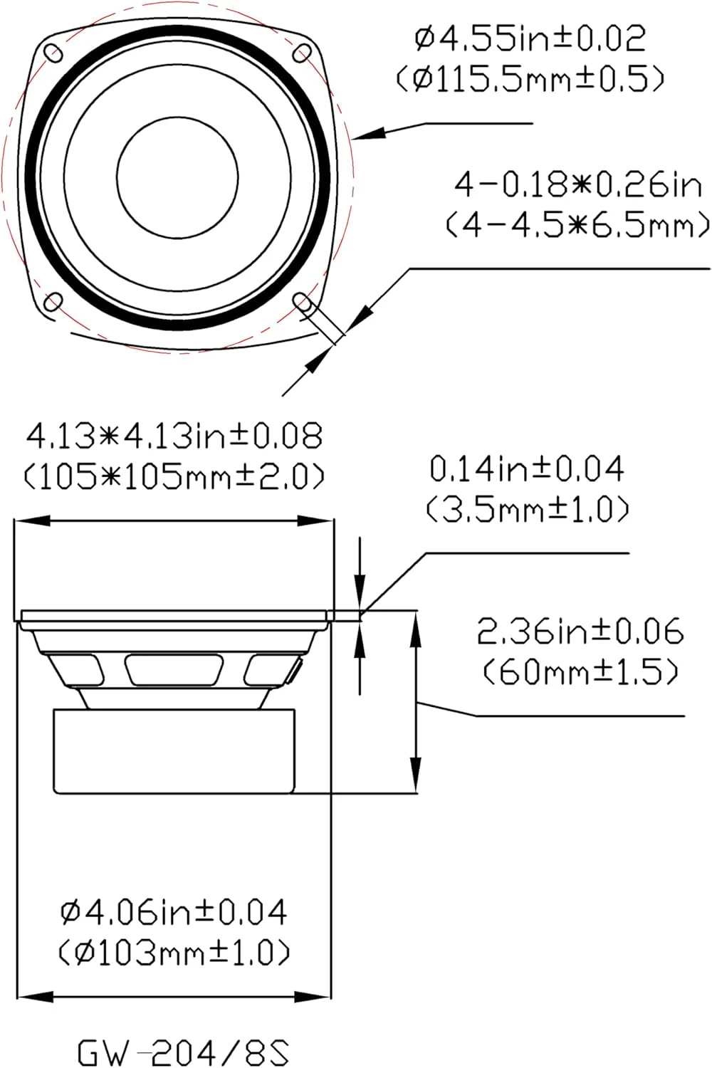 بلندگوی ساب ووفر استیج گلدوود ساند، ووفر 4 اینچی محافظت شده 70 وات 8 اهم، مجموعه 2 عددی جایگزین (GW-204/8S-2)