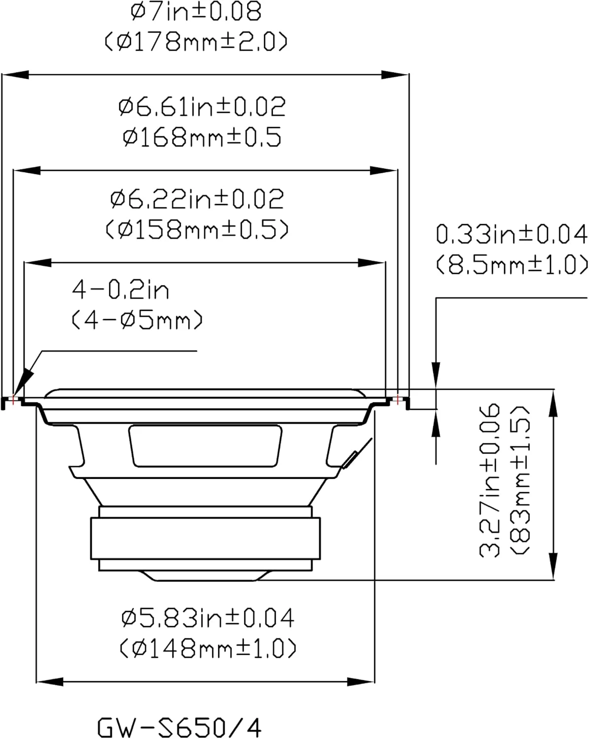 بلندگوی ووفر 6.5 اینچی با مخروط پلی Goldwood Sound GW-S650/4، توان 170 وات، 4 اهم