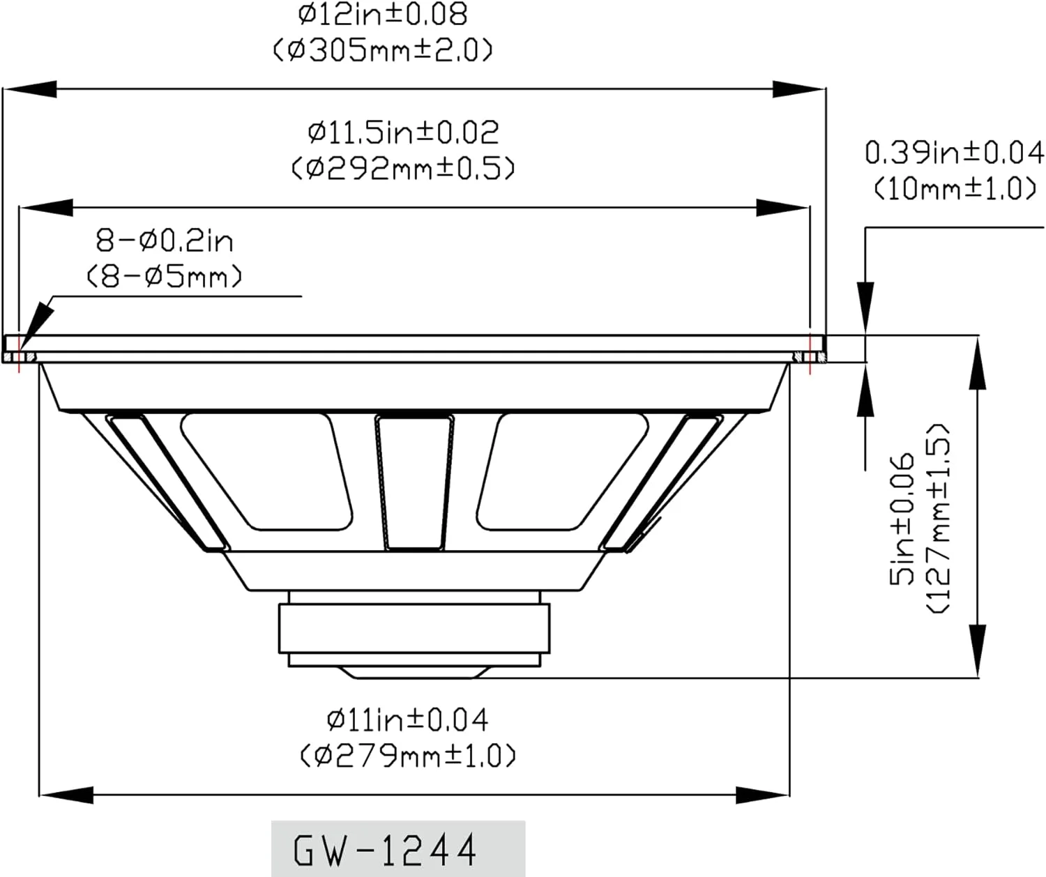 ووفر ۱۲ اینچی گلدوود GW-1244 با دور لاستیکی، ۲۹۰ وات ۴ اهم، بلندگوی ساب ووفر جایگزین