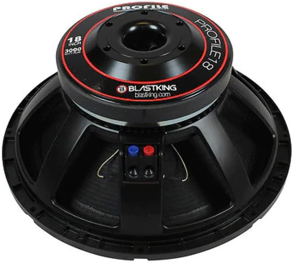 ووفر ۱۸ اینچی ۳۰۰۰ واتی با خروجی بالا Blastking PROFILE18 – ویس کویل ۴.۵ اینچی، ۸ اهم، حساسیت ۹۷.۴ دسی‌بل، خنک‌کننده هوای اجباری – درایور جایگزین صوتی حرفه‌ای برای PA، DJ و کابینت‌های ساب ووفر