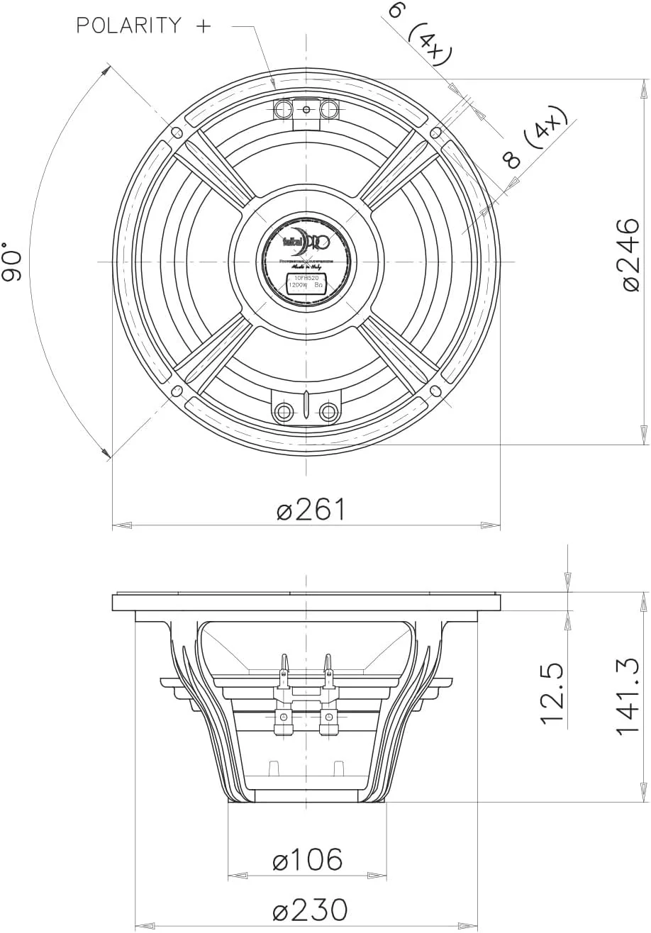 بلندگوی ووفر میان رده FAITAL PRO 10FH520-8، سایز 10 اینچ، مناسب PA، توان 600 وات RMS و حداکثر 1200 وات