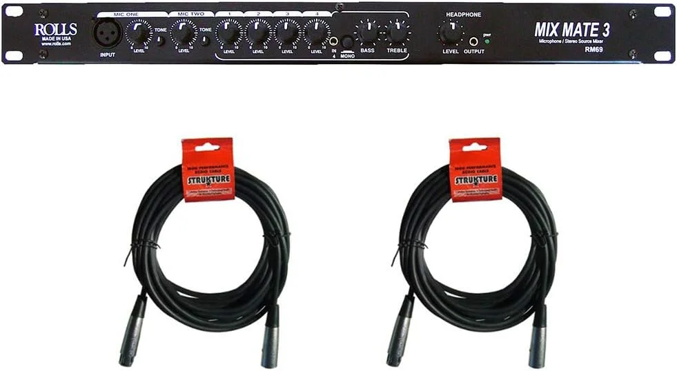 میکسر استریو 6 کاناله خط/میکروفون Rolls RM69 MixMate 3 به همراه (2) کابل XLR-XLR