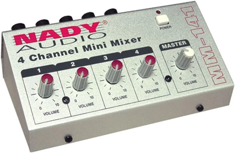 میکسر مونو 4 کاناله نامتعادل کوچک Nady MM-141 - ورودی و خروجی ¼ اینچی - قابل حمل - با باتری یا آداپتور AC اختیاری