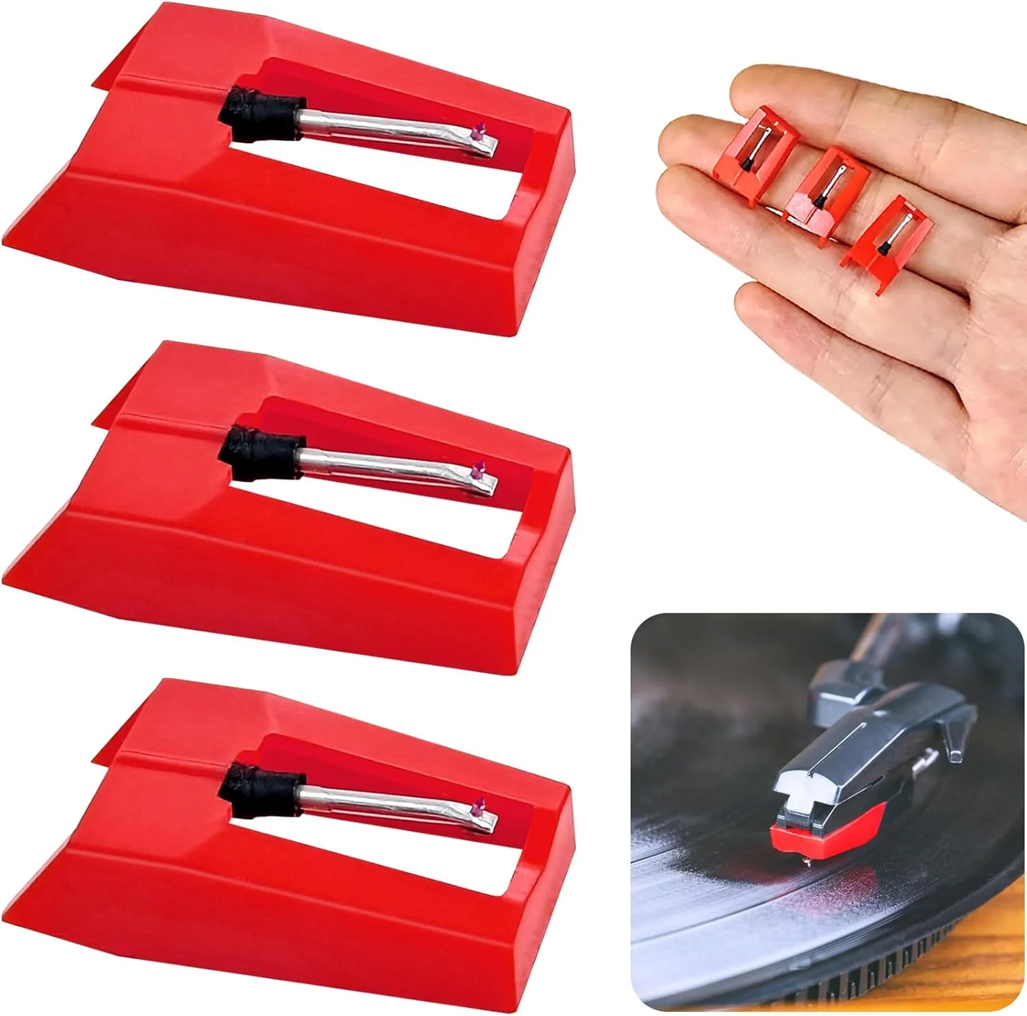 بسته 3 عددی سوزن گرامافون یونیورسال، تعویض سوزن گرامافون، سوزن الماس برای اکثر گرامافون های LP ION و غیره