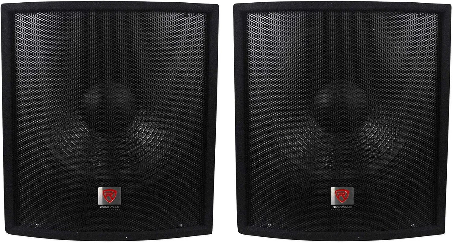 ساب ووفر پسیو حرفه ای Rockville SBG1158، سایز 15 اینچ، توان پیک 800 وات / توان RMS 400 وات، کابینت MDF با قابلیت نصب روی پایه، 8 اهم، حساسیت 94dB، بسته 2 عددی