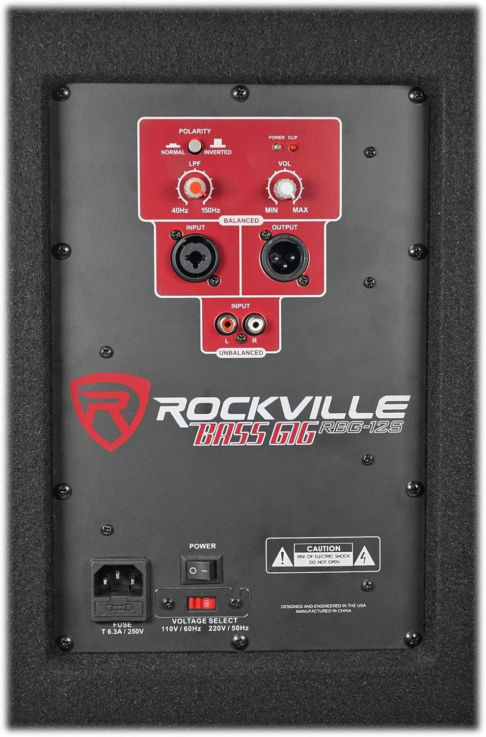 ساب ووفر اکتیو PA راکویل RBG12S Bass Gig با توان 1400 وات، 12 اینچی، 8 اهم، بیس عمیق، طراحی قابل حمل، کراس اوور قابل تنظیم، برای دی جی ها و رویدادهای زنده