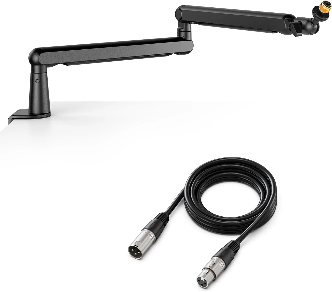 بازوی نگهدارنده میکروفون FIFINE، پایه بازوی کم ارتفاع با کابل XLR، سیم صوتی میکروفون ضبط 3 متری، مدیریت کابل، گیره نصب روی میز، آداپتور پیچ، برای بازی، استریمینگ، پادکست (BM88+L9)