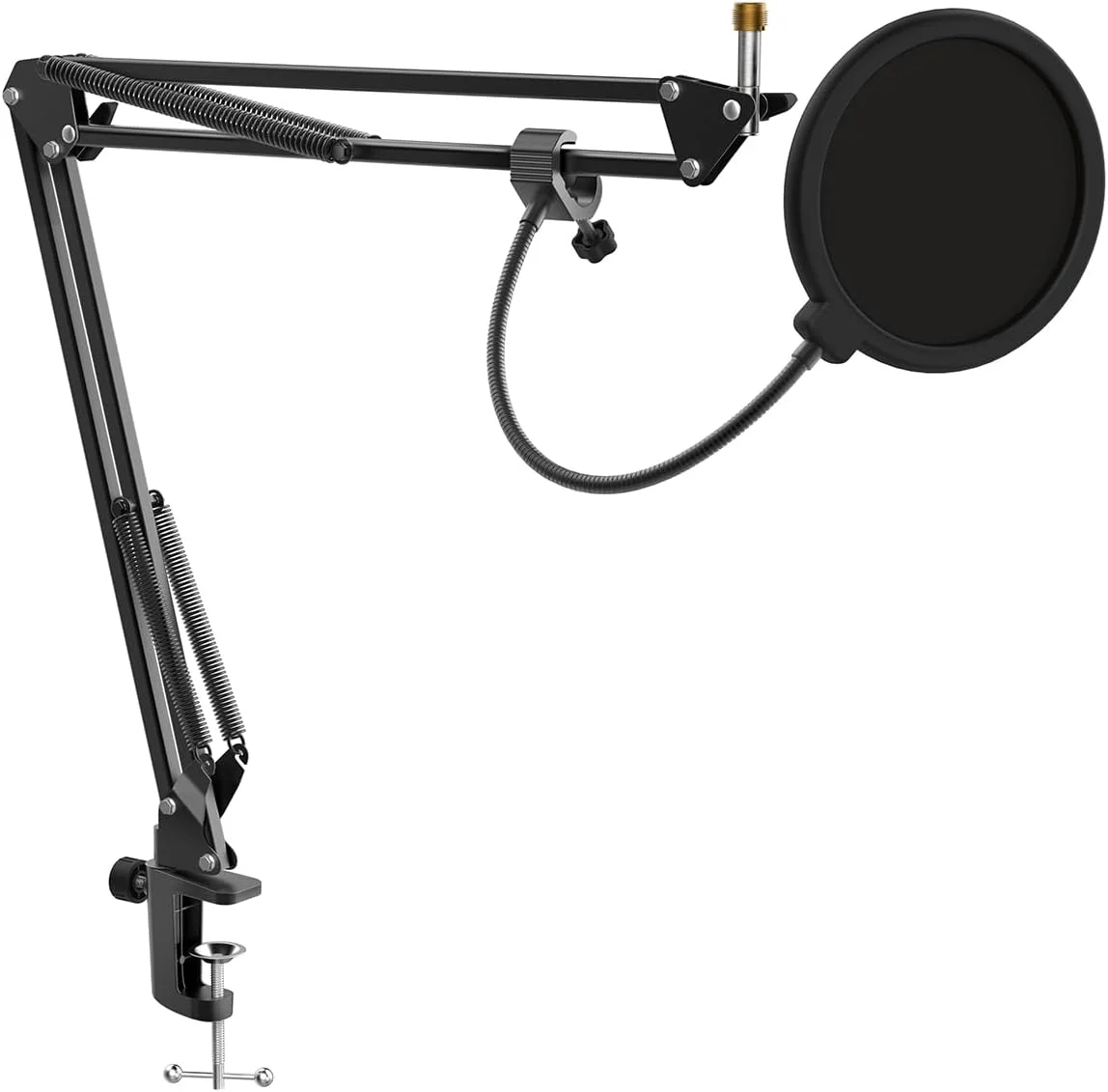 پایه بازویی میکروفون FIFINE و مجموعه پاپ فیلتر برای ضبط، بازوی قیچی تعلیق استودیویی میکروفون با گیره سنگین، محافظ میکروفون برای بازوی بوم یا پایه رومیزی برای پادکست صداگذاری (CS1+PF1)