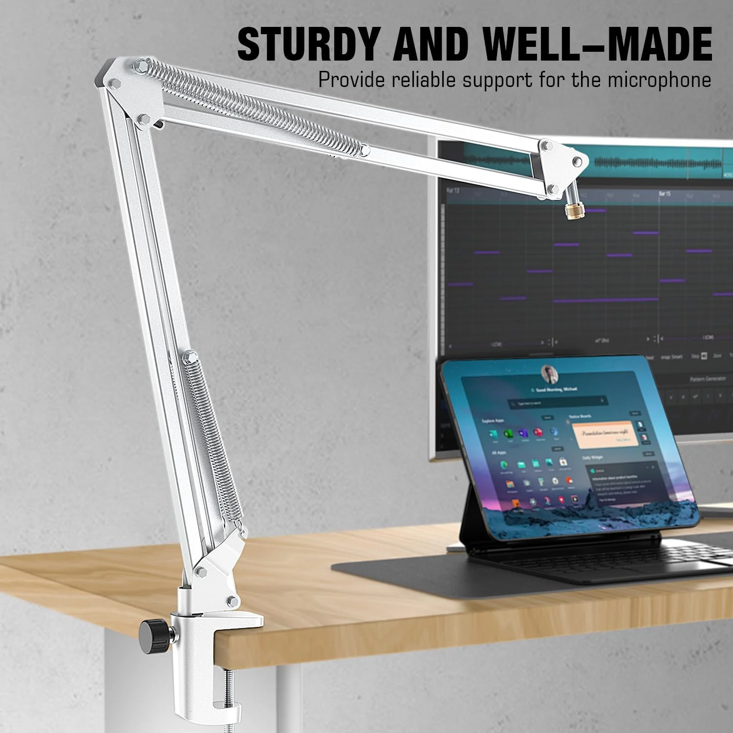 کیت بازوی بوم میکروفون FIFINE، پایه بازوی بوم فلزی با آداپتور 3/8 اینچ به 5/8 اینچ و کابل XLR متوازن 3 متری برای پادکست، ضبط و بازی - CS1W+L9W