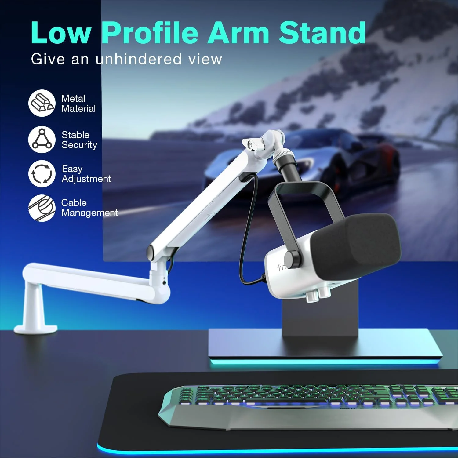 کیت بازوی میکروفون FIFINE، پایه میکروفون بوم کم حجم با مدیریت کابل و کابل XLR متوازن 3 متری برای پادکست، استریم و ضبط - BM88W+L9W کیت بازوی میکروفون FIFINE، پایه میکروفون بوم کم حجم با مدیریت کابل و کابل XLR متوازن 3 متری برای پادکست، استریم و ضبط - BM88W+L9W