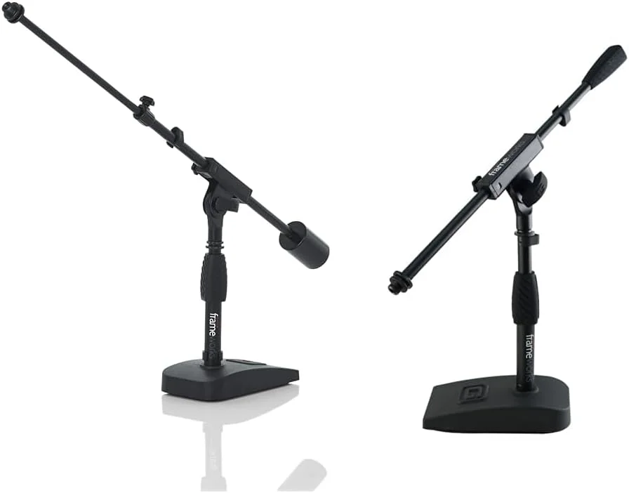 پایه میکروفون سنگین و کوتاه Gator Frameworks با بازوهای تلسکوپی و تک قسمتی، با اتصالات 2.5 و 3/8 و 5/8 اینچ