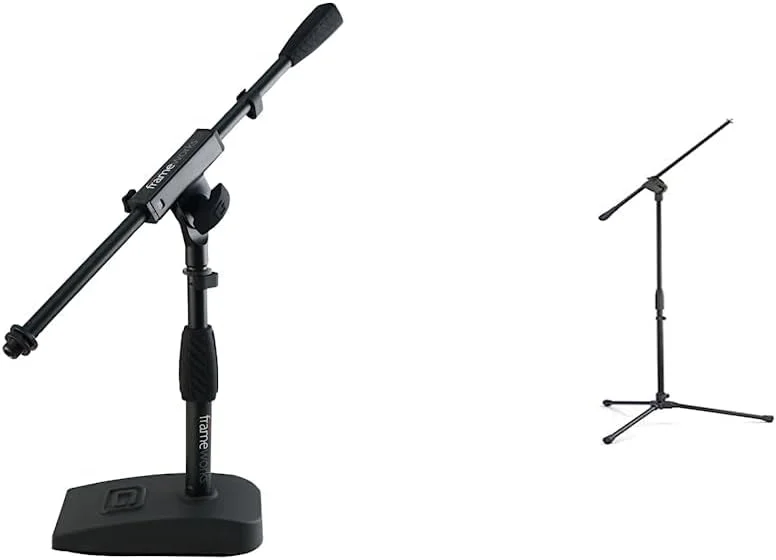 پایه میکروفون کوتاه با پایه سنگین Gator Frameworks با کلاچ چرخشی نرم، بازوی بوم و پایه میکروفون Samson، مشکی (SAMK10)