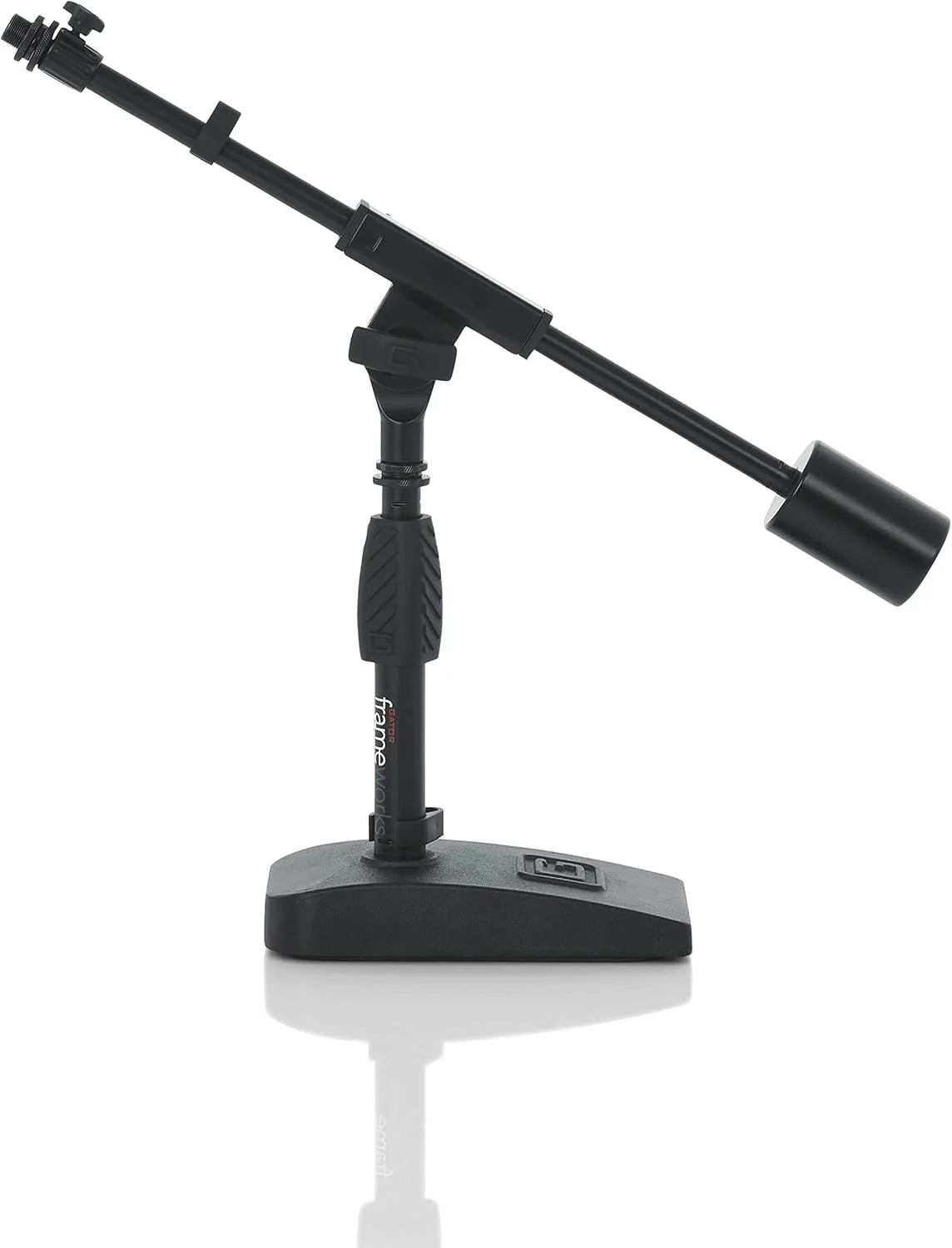 پایه میکروفون سنگین و کوتاه Gator Frameworks با بازوهای تلسکوپی و تک قسمتی، با اتصالات 2.5 و 3/8 و 5/8 اینچ