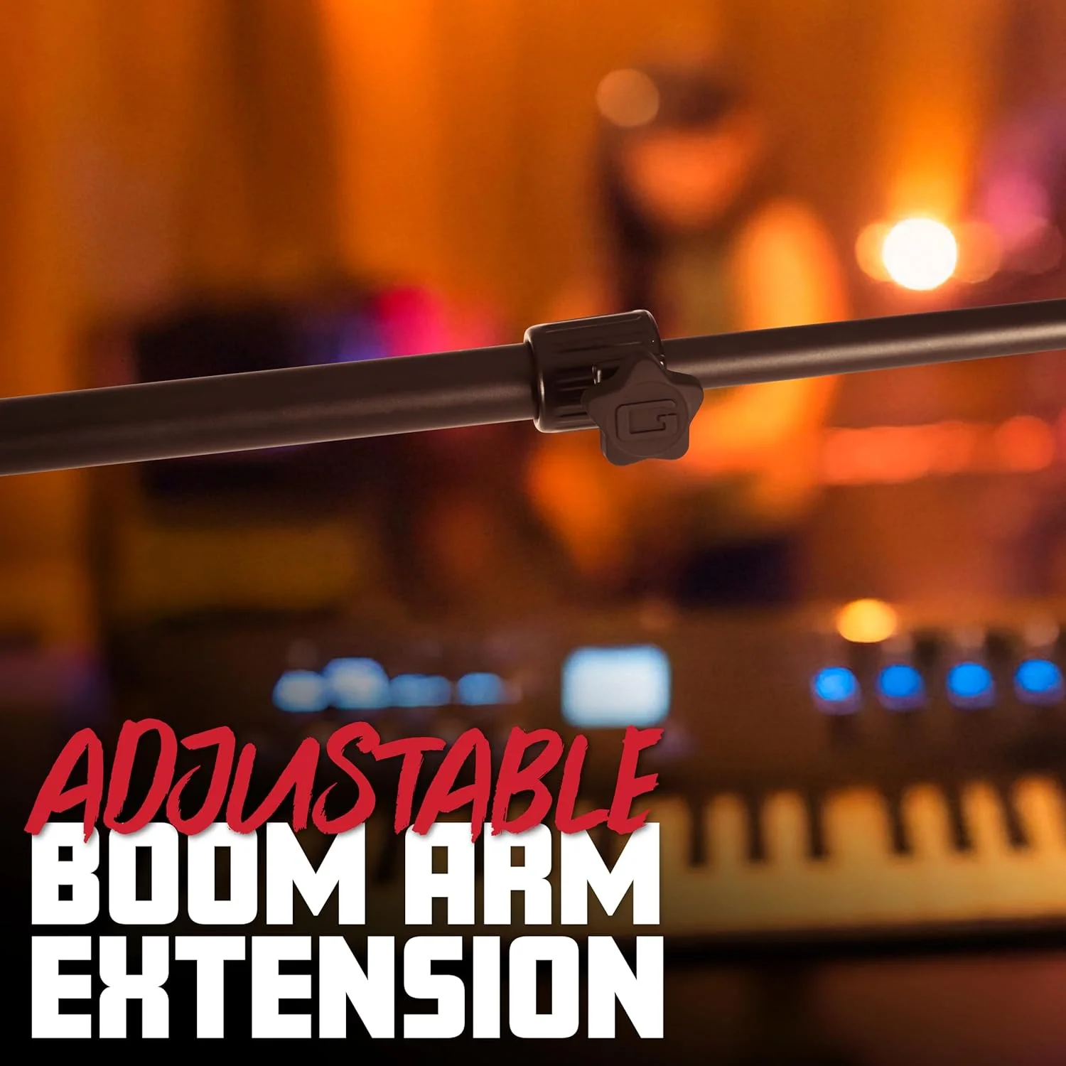 پایه میکروفون سه پایه Gator Frameworks با بازوی بوم و تنظیم ارتفاع کلاچ چرخشی با دستگیره نرم، شامل آداپتورهای 3/8 اینچ و 5/8 اینچ (GFW-MIC-2020)