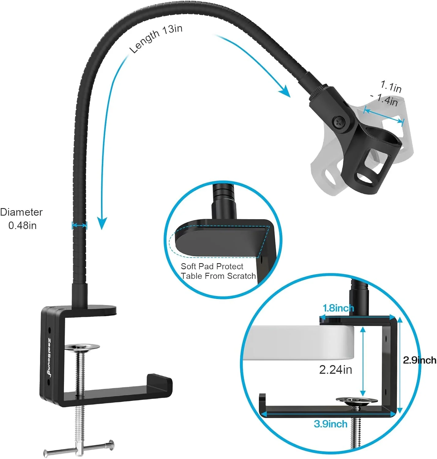 پایه بازویی میکروفون ZealSound مدل h1 با طول 13 اینچ به همراه ht35-2 RGB