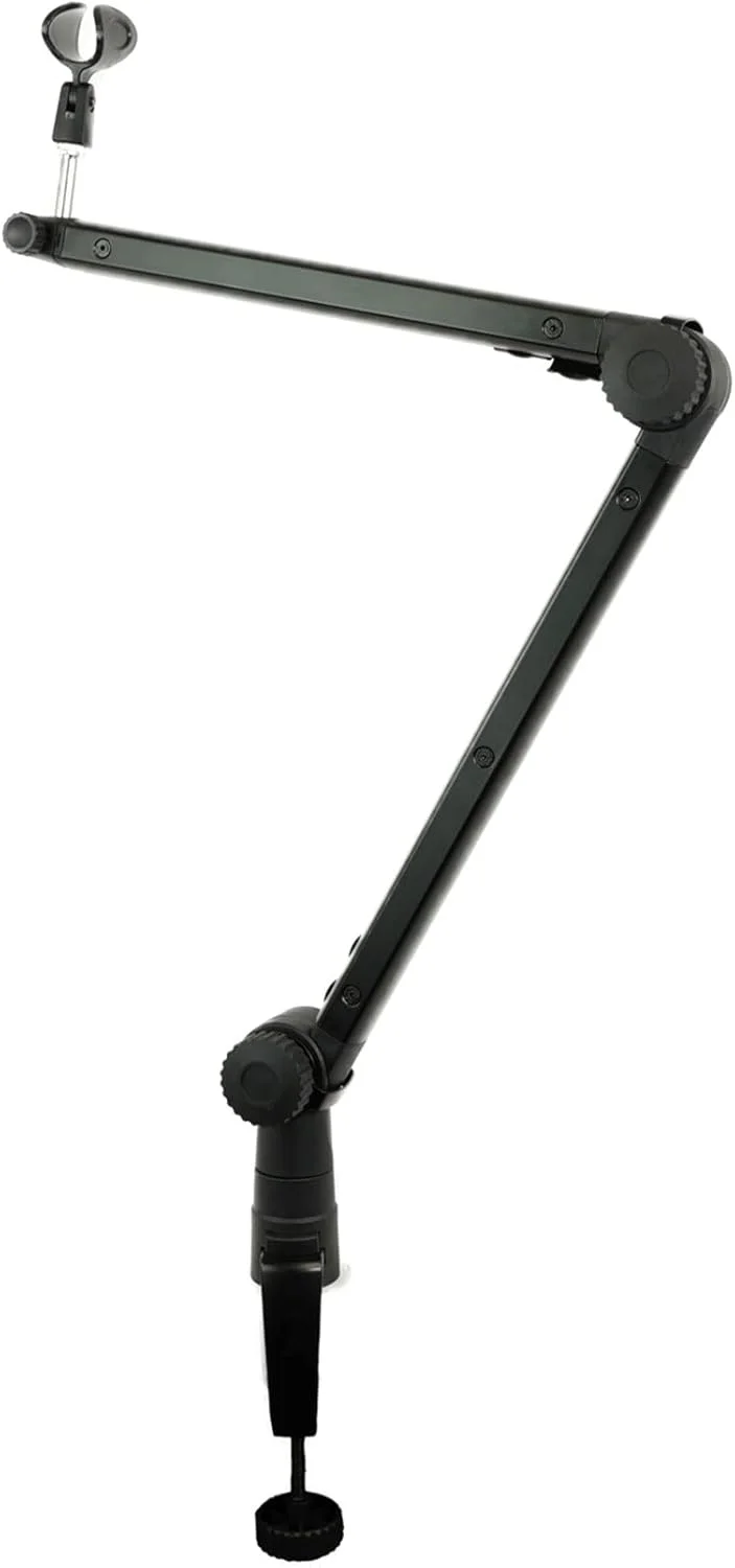 پایه میکروفون بازویی حرفه ای Rockville ROGAN STAND Pro، طول 96 سانتی متر، آلومینیومی، دارای دو نوع اتصال، کابل XLR مخفی 2 متری، گیره میکروفون، طراحی تاشو، مناسب برای پادکست و استریم