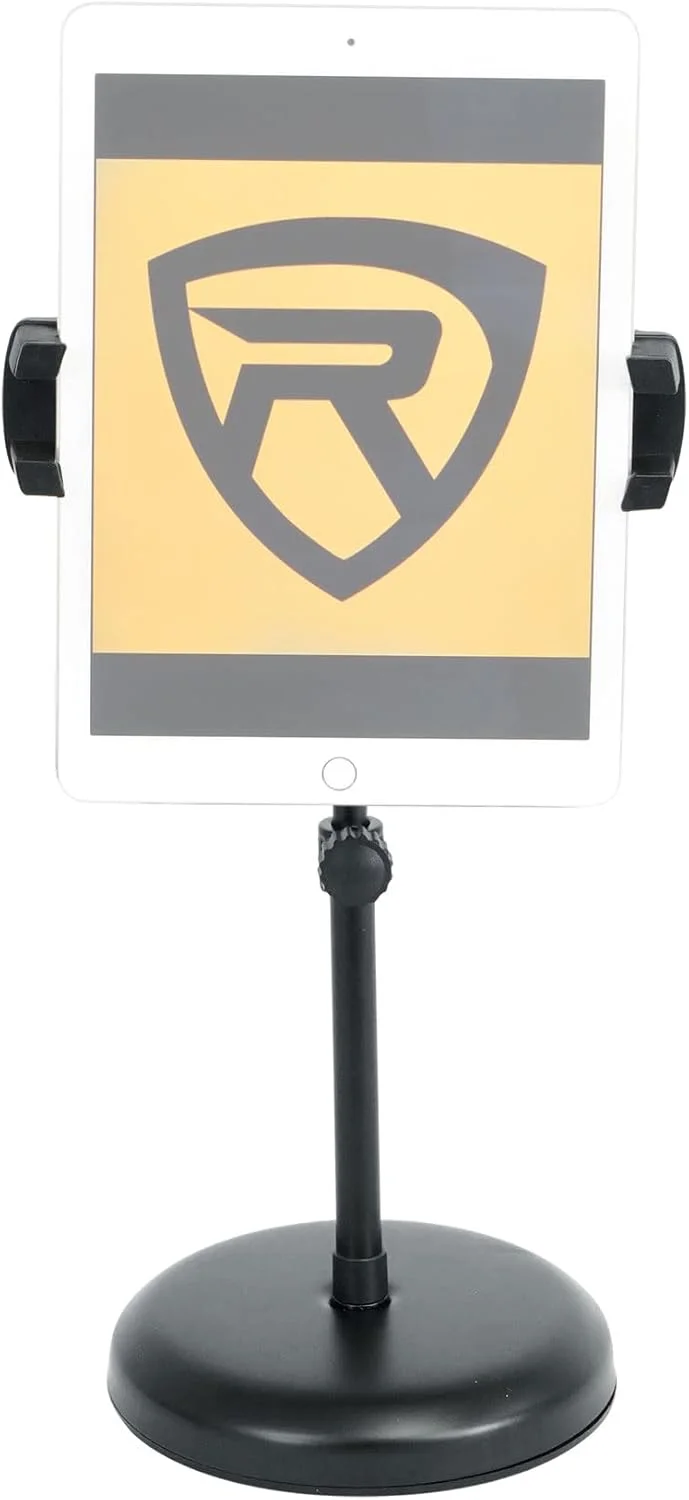 پایه رومیزی قابل تنظیم Rockville iStand 7 برای آیپد/آیفون/تبلت/تلفن، چرخش 360 درجه، دارای گیره میکروفون، ایده آل برای کارائوکه، اجراهای زنده و ارائه ها