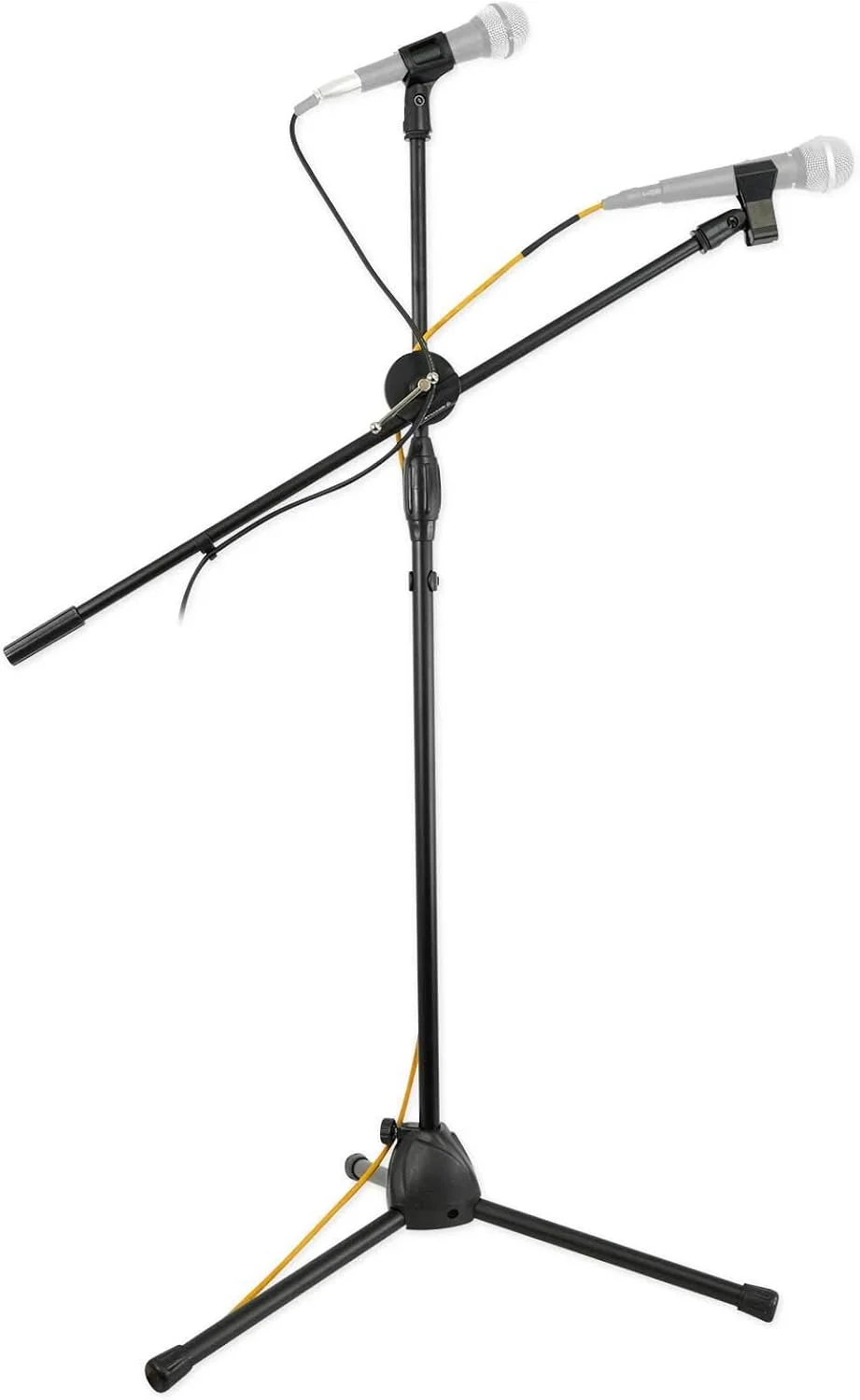 پایه میکروفون دوبل Rockville GIGSTAND به همراه (2) گیره میکروفون، بازوی بوم جداشدنی 26.37 اینچی، ارتفاع قابل تنظیم 31 تا 55 اینچ، پایه سه پایه تاشو، برای نوازندگان و پادکسترها