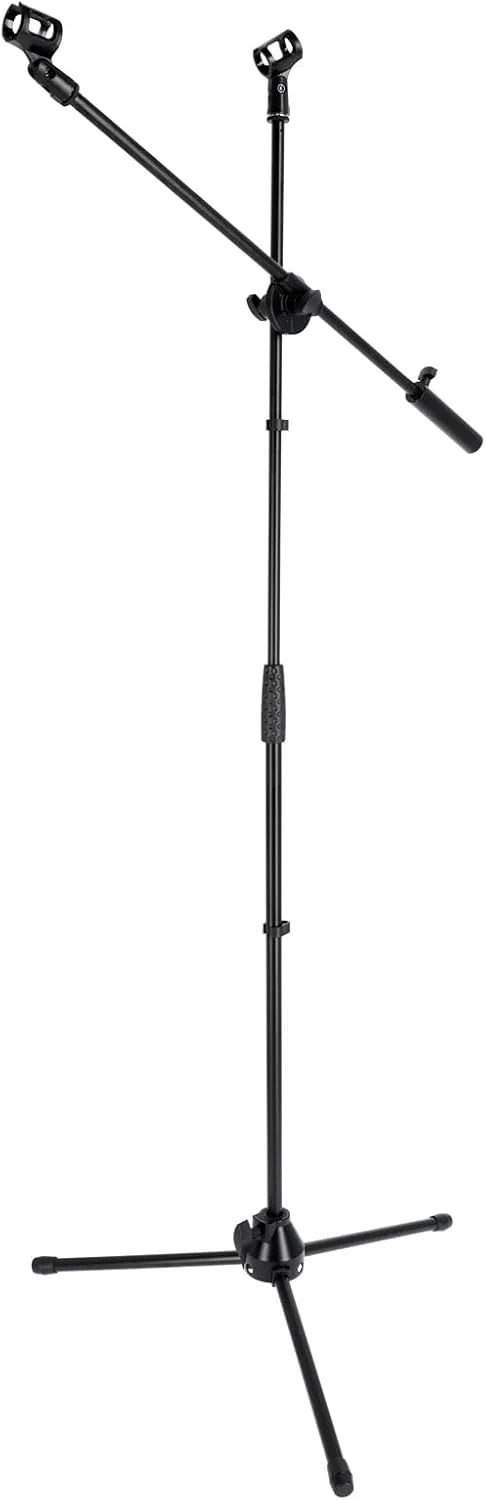 پایه میکروفون دوبل Rockville GIGSTAND DUAL V2 با وزنه تعادل سنگین، بازوی بوم جداشدنی 30 اینچی، ارتفاع قابل تنظیم (33.5 تا 65 اینچ)، پایه سه پایه تاشو، شامل 2 گیره میکروفون، مشکی