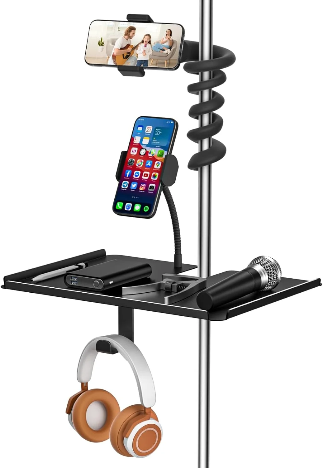 سینی نگهدارنده چند منظوره فلزی پایه میکروفون به همراه نگهدارنده گوشی موبایل برای پایه میکروفون، مناسب برای گوشی های هوشمند 3.5 تا 7.5 اینچی، سینی پایه نت موسیقی برای برگه نت، پخش زنده سینی نگهدارنده چند منظوره فلزی پایه میکروفون به همراه نگهدارنده گوشی موبایل برای پایه میکروفون، مناسب برای گوشی های هوشمند 3.5 تا 7.5 اینچی، سینی پایه نت موسیقی برای برگه نت، پخش زنده