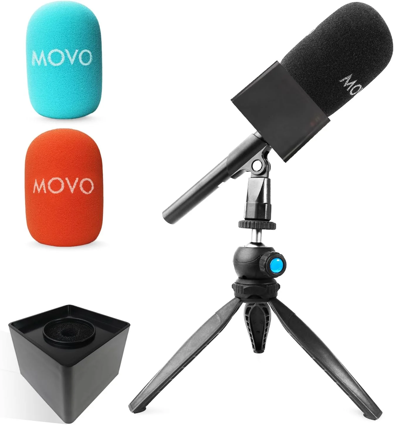 آداپتور میکروفون بی سیم Movo WMX-HM به همراه فِلَگ میکروفون و پایه میکروفون - سازگار با DJI Mic، Rode Wireless GO، Hollyland Lark و موارد دیگر - برای پادکست، مصاحبه و تولید محتوا