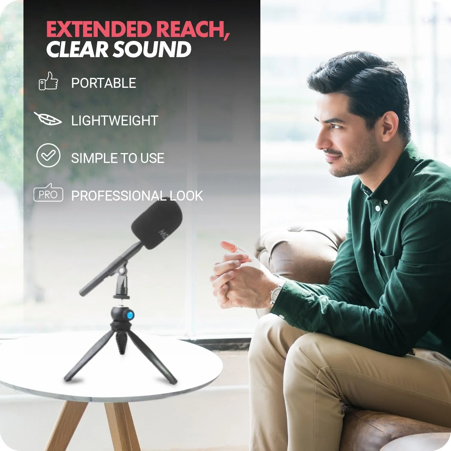 پایه رومیزی میکروفون Movo HMT-2 مناسب برای آداپتورهای میکروفون بی سیم دستی Movo WMX-HM و Rode Interview Go. ایده آل برای پادکست، ولاگ، تولیدکنندگان محتوا و موارد دیگر