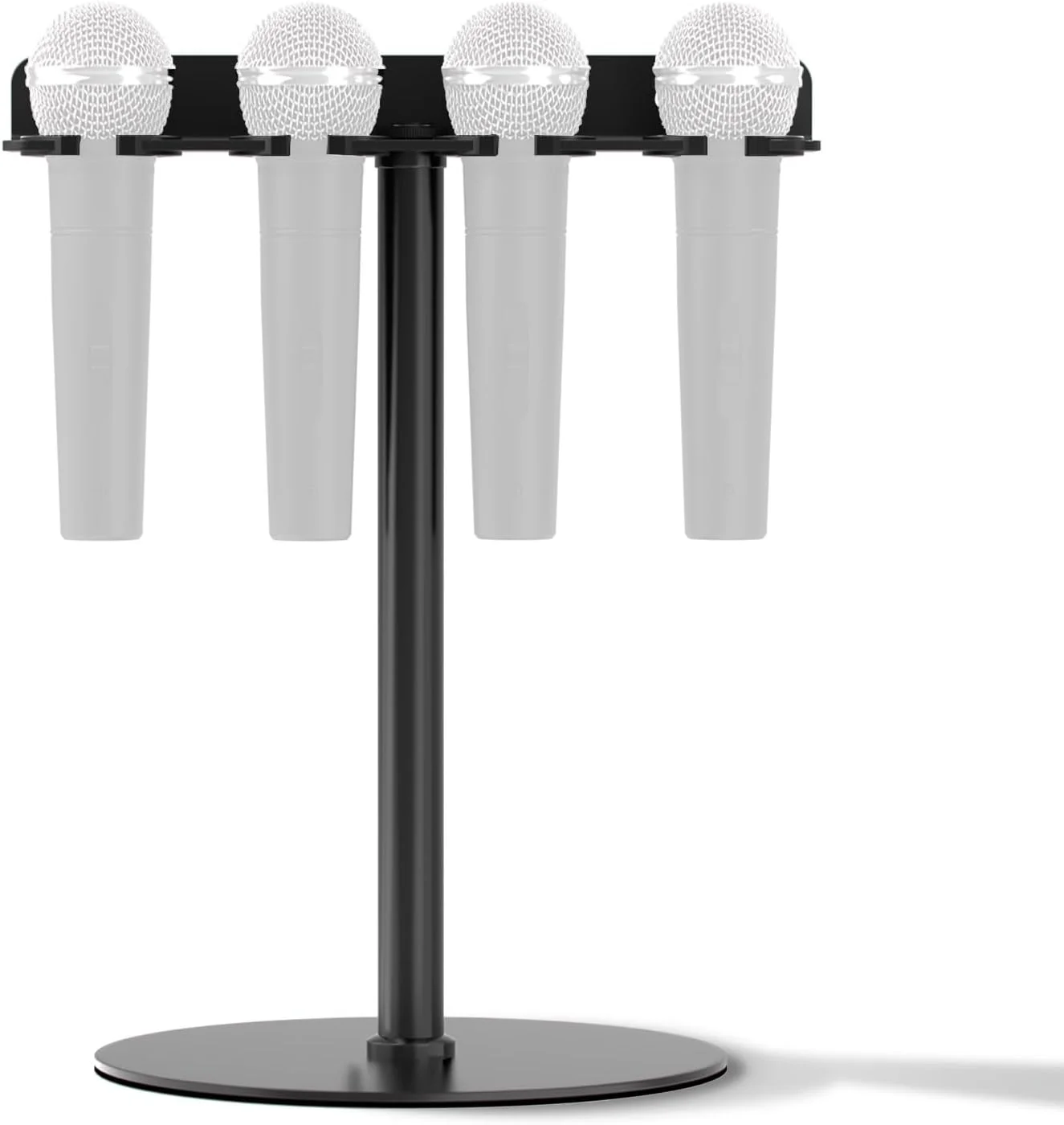 نگهدارنده چندگانه میکروفون برای میکروفون های سیمی و بی سیم، قابلیت نگهداری تا 4 میکروفون، سازمان دهنده و نگهدارنده چند میکروفون برای پایه میکروفون، دارای پد لاستیکی/قابل نصب روی دیوار یا پایه های رزوه دار 5/8 اینچ-27 یا 3/8 اینچ-16