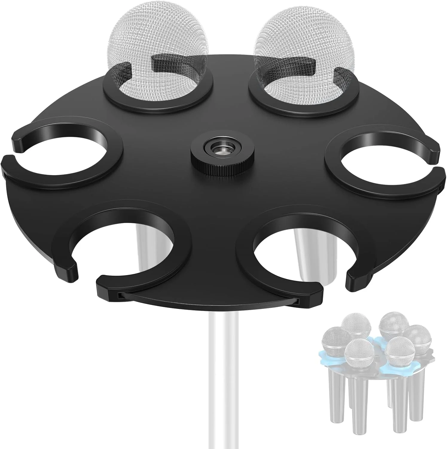 نگهدارنده چندگانه میکروفون (آلومینیومی) برای میکروفون های دستی داینامیک، سیمی و بی سیم، سازمان دهنده و نمایشگر برای پایه میکروفون، قابل نصب بر روی پایه های رزوه ای 5/8"-27 یا 3/8"-16 نگهدارنده چندگانه میکروفون (آلومینیومی) برای میکروفون های دستی داینامیک، سیمی و بی سیم، سازمان دهنده و نمایشگر برای پایه میکروفون، قابل نصب بر روی پایه های رزوه ای 5/8"-27 یا 3/8"-16