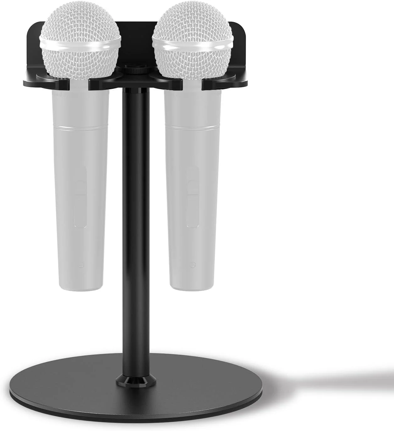 نگهدارنده چندگانه میکروفون برای میکروفون های دستی داینامیک، سیمی و بی سیم، آویز نگهداری، پایه میکروفون دوتایی، پد لاستیکی / نصب روی دیوار یا نصب روی پایه های رزوه دار 5/8 اینچ -27 یا 3/8 اینچ -16