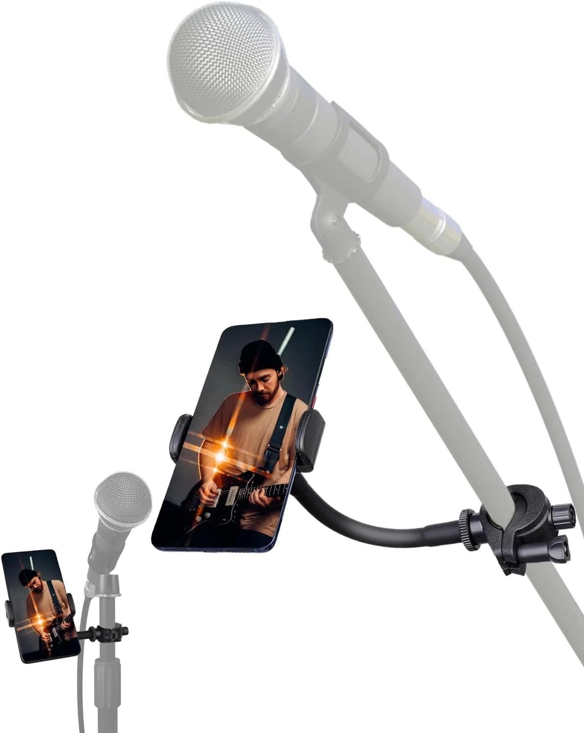 نگهدارنده گوشی پایه میکروفون LMS، نگهدارنده گوشی سر گیتار، گیره نگهدارنده گوشی، نگهدارنده انعطاف پذیر گوشی برای پایه میکروفون، نگهدارنده پایه نت موسیقی آیفون