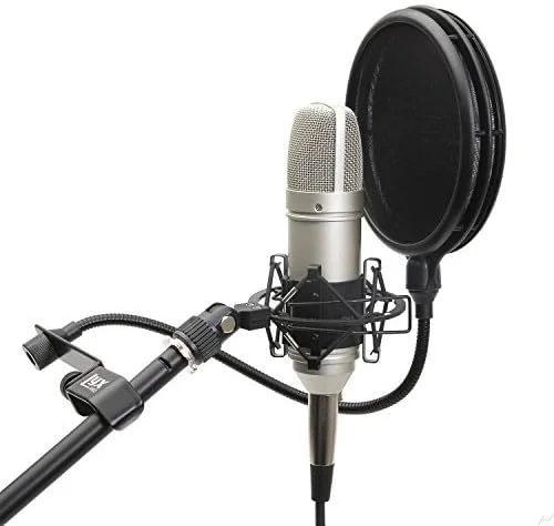 پایه بازویی میکروفون LyxPro با قابلیت تنظیم، به همراه میکروفون کاندنسر ضبط صدا، لرزه‌گیر عنکبوتی، کابل XLR 3 متری و پاپ فیلتر دو لایه