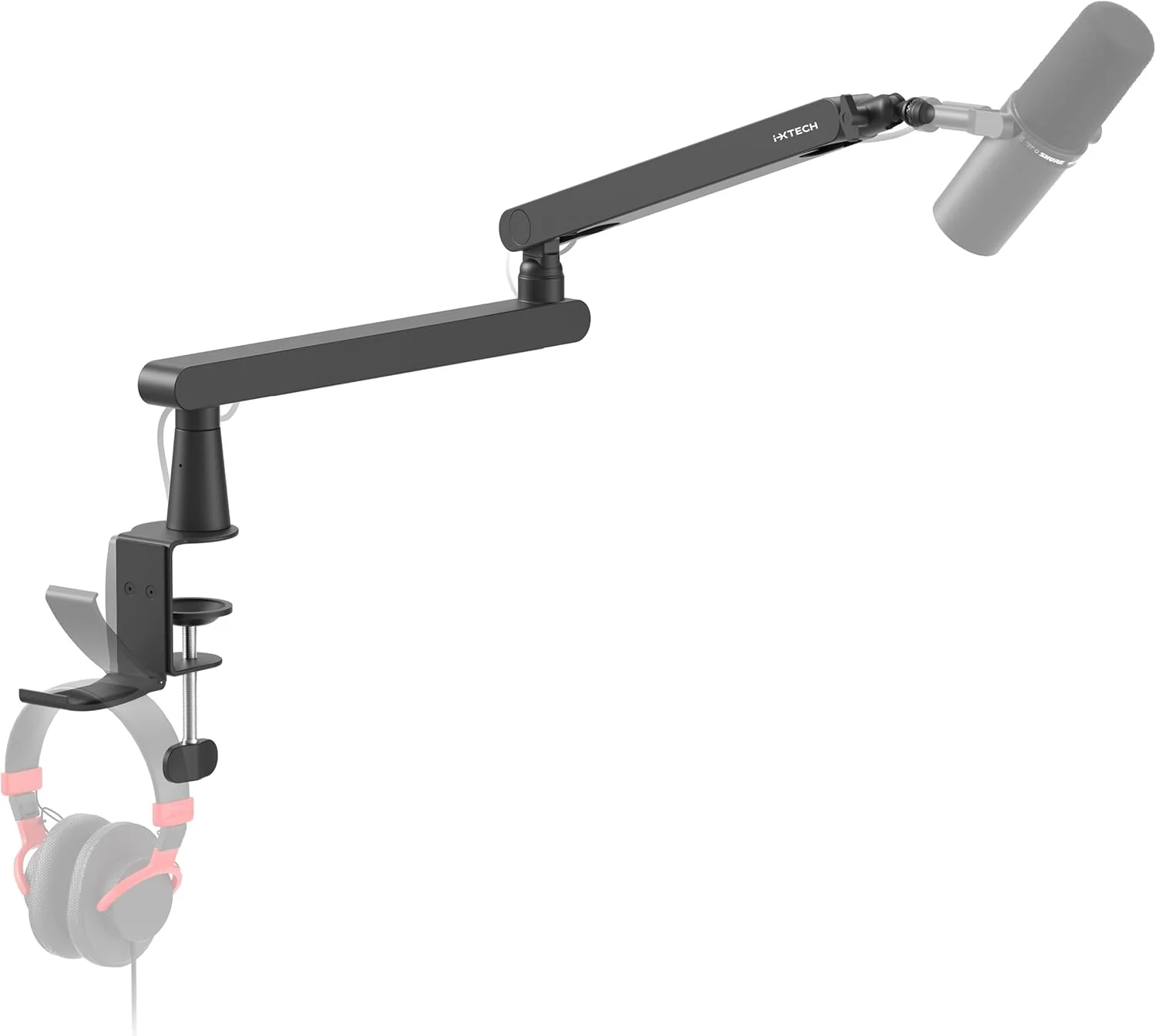 پایه بازویی میکروفون IXTECH LP، بازوی میکروفون با نمای کم، قابل تنظیم برای Blue Yeti Shure Sm7b Hyperx QuadCast Rode Fifine و At2020، بازوی میکروفون 360 درجه برای بازی و پادکست.