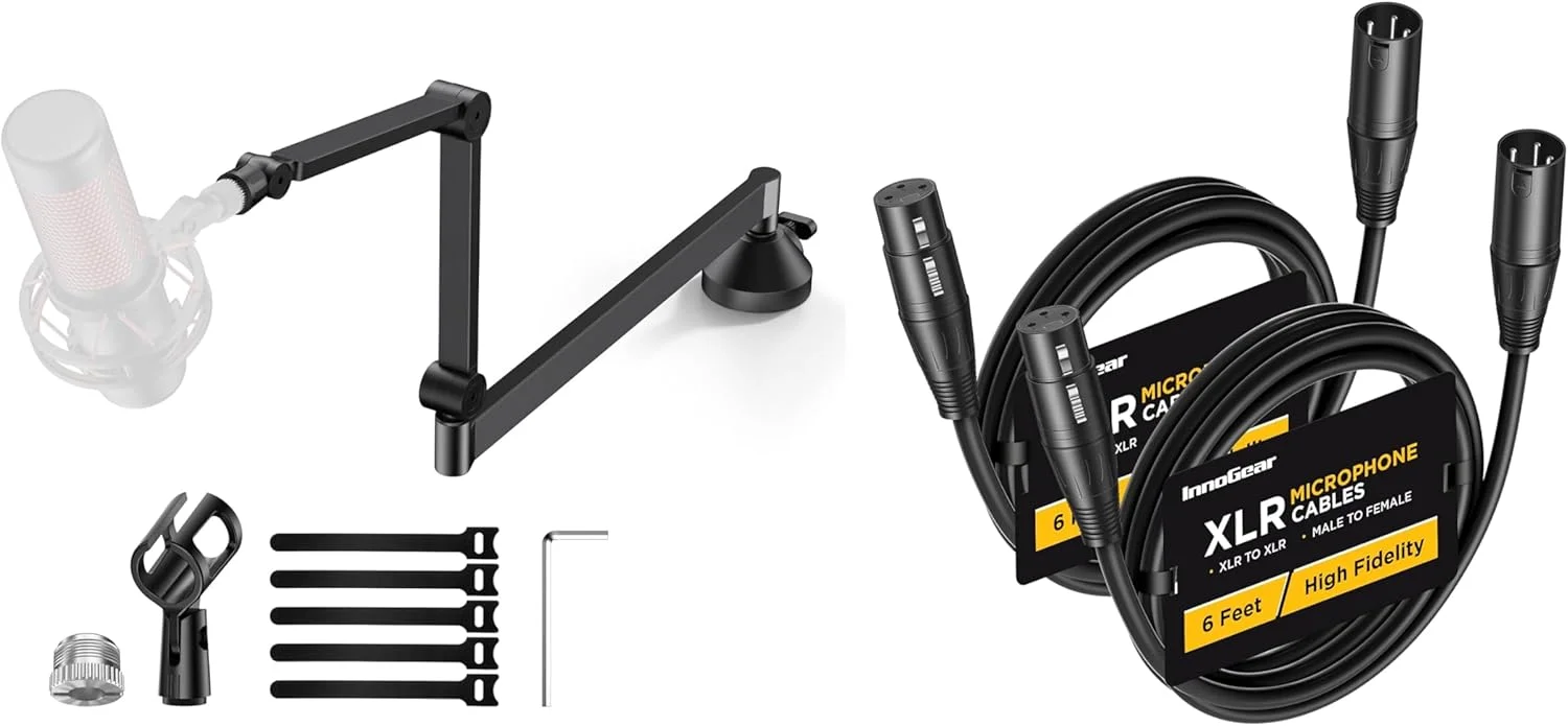 بازوی نگهدارنده میکروفون با قابلیت چرخش 360 درجه InnoGear و 2 عدد کابل میکروفون XLR موازنه شده 3 پین مس عاری از اکسیژن 6 فوتی