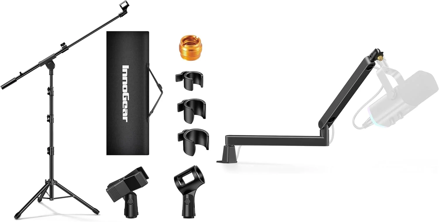 پایه میکروفون سه پایه InnoGear و پایه میکروفون چرخشی 360 درجه با طراحی کم ارتفاع و مدیریت کابل مغناطیسی برای Fifine AM8 K669B Blue Yeti HyperX QuadCast SoloCast AT2020