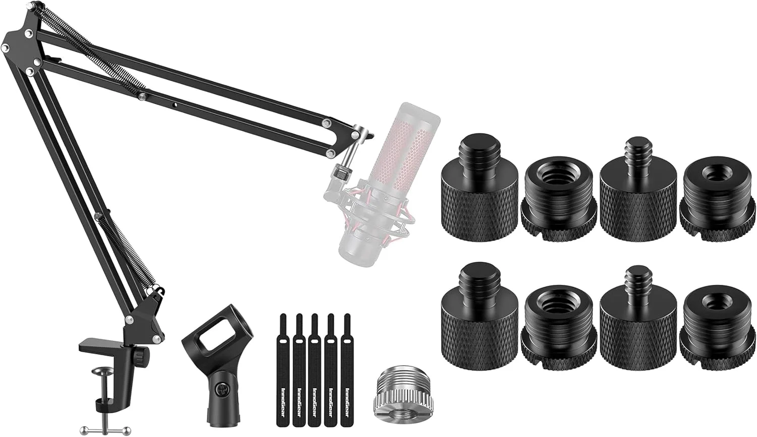 پایه بازویی میکروفون InnoGear به همراه 8 عدد آداپتور پایه میکروفون برای پایه میکروفون، بازویی میکروفون، گیره میکروفون، لرزه گیر، سه پایه دوربین و وب کم