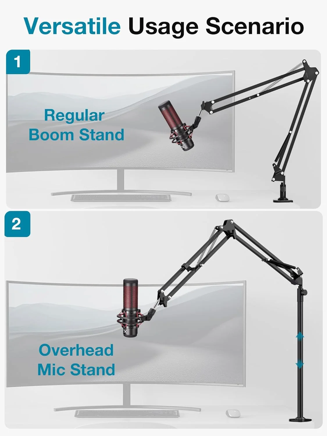 بازوی بوم میکروفون سقفی InnoGear و 8 عدد آداپتور پایه میکروفون برای بازوی بوم پایه میکروفون، گیره میکروفون، لرزه گیر، سه پایه دوربین، وب کم