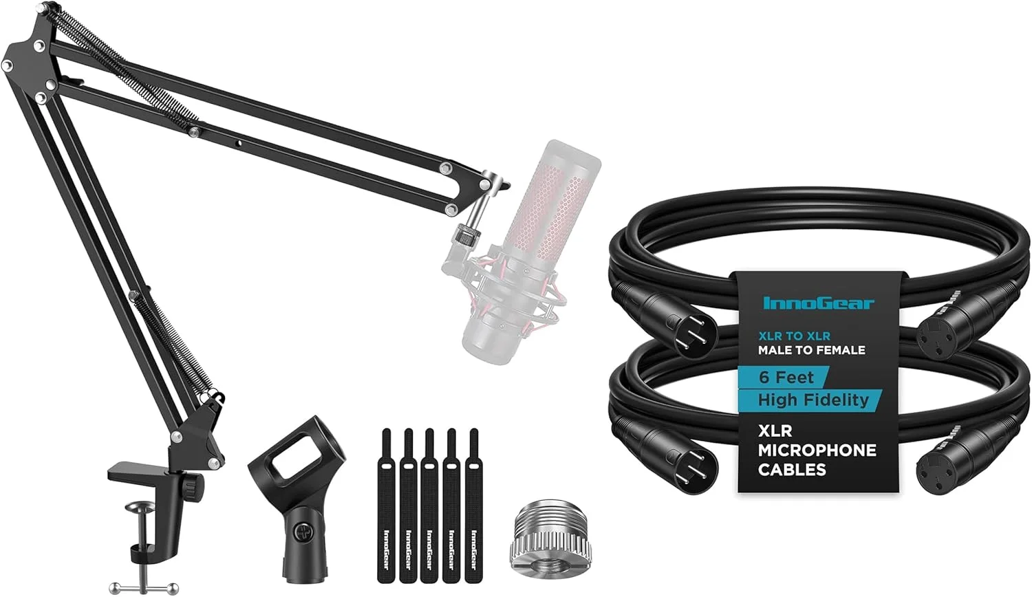 پایه بازویی میکروفون InnoGear به همراه 2 عدد کابل XLR نر به ماده 1.8 متری برای افکتور، پاور فانتوم، DMX LED، آمپلی فایر، کارت صدا، بلندگو، میکروفون، میکسر صدا، ضبط کننده صدای DSLR