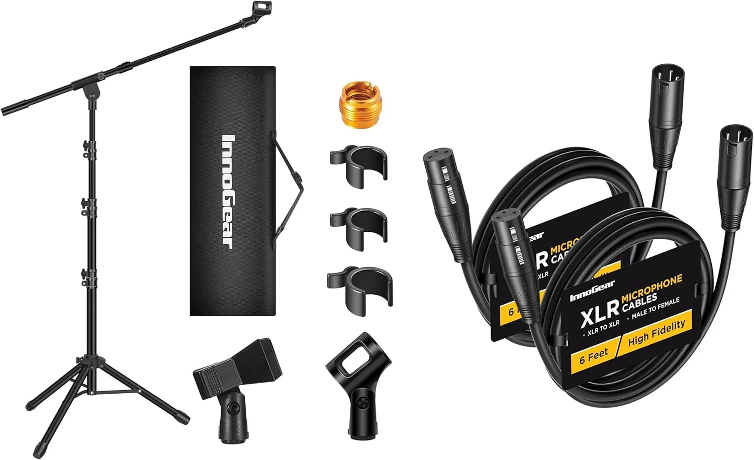 پایه میکروفون سه پایه InnoGear و 2 عدد کابل میکروفون XLR نر به ماده 1.8 متری برای افکتور، پاور فانتوم، DMX LED، آمپلی فایر، کارت صدا، بلندگو، میکروفون، میکسر صدا، ضبط کننده صدا DSLR