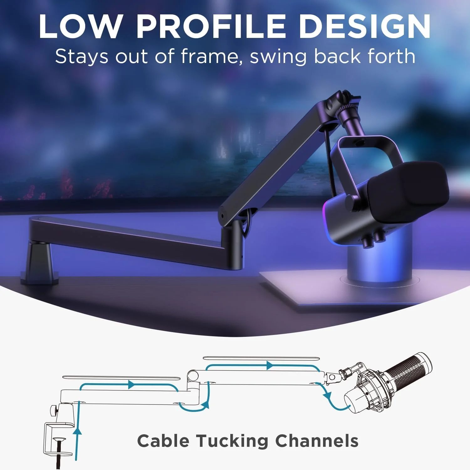 پایه میکروفون کم ارتفاع InnoGear با مدیریت کابل مغناطیسی و کابل های میکروفون XLR 6 فوتی، بسته 2 عددی، مس بدون اکسیژن نر به ماده 3 پین متعادل کابل میکروفون XLR برای بلندگو پادکست